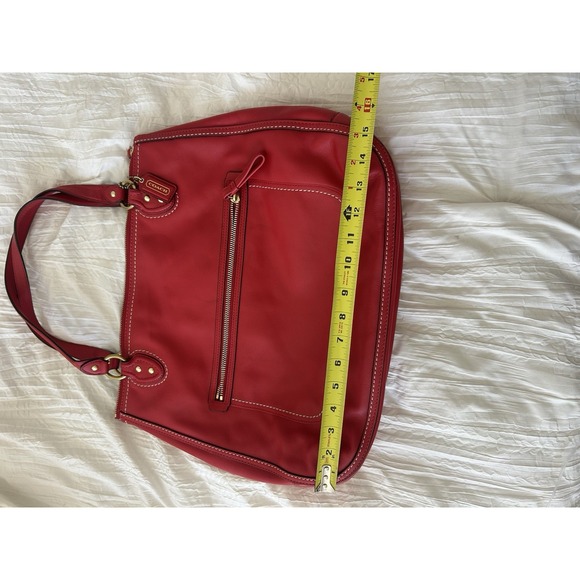 Coach Poppy Hallie Red Leather Tote Handbag Contrast Stitching 22424 MINT - Picture 9 of 12
